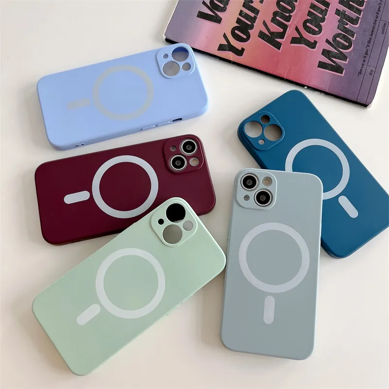 Liquid Silicone Magnetic Cases for iPhone 16 15 14 12 Pro Max 11Pro X Xs Xr 7 8 Plus 13 Mini Wireless Charger Magsafing Magnet Back Cover