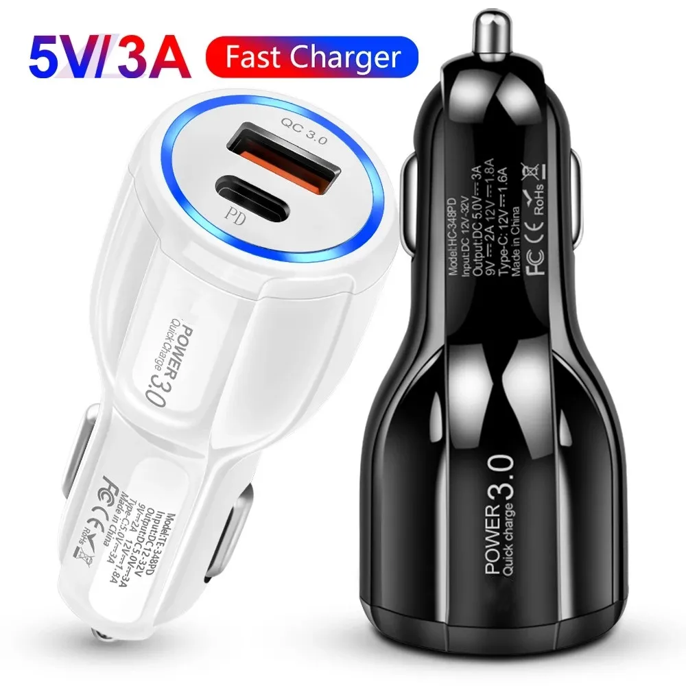 Fast Quick Dual Ports USB C Car Charger 38W 20W 30W PD Type-C Car Charger Potable Power adapters For Iphone 13 14 15 Samsung Htc lg android phone