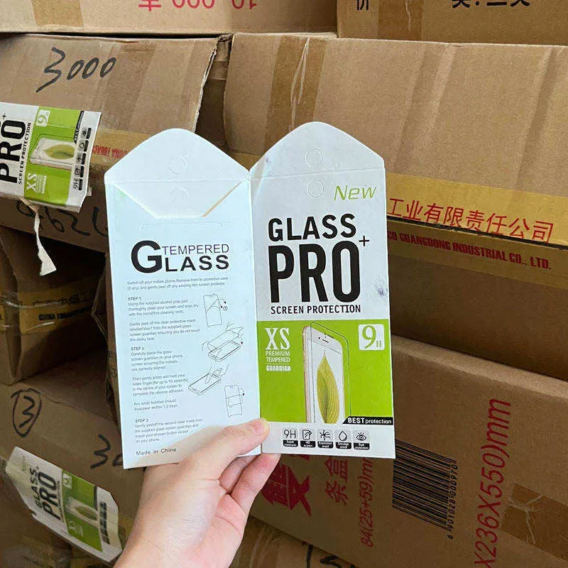 Phone 9H Tempered Glass Screen Protector Packages Paper Retail Box For iPhone 14 13 Samsung Sony Mobile Film Universal White Blue Yellow Black Empty Packaging Boxes