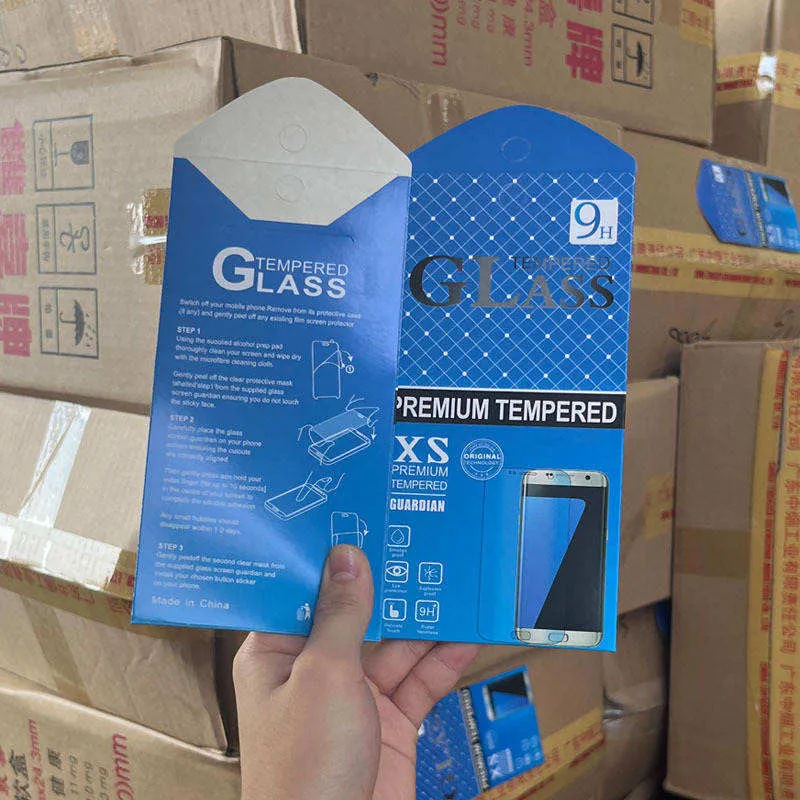 Phone 9H Tempered Glass Screen Protector Packages Paper Retail Box For iPhone 14 13 Samsung Sony Mobile Film Universal White Blue Yellow Black Empty Packaging Boxes