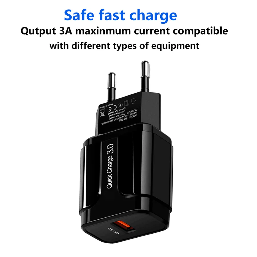 18W QC 3.0 Wall charger Phone USB Adapter 3A Fast Charge for iPAD Iphone Samsung Xiaomi Android