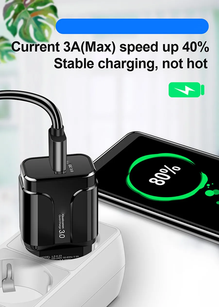 18W QC 3.0 Wall charger Phone USB Adapter 3A Fast Charge for iPAD Iphone Samsung Xiaomi Android