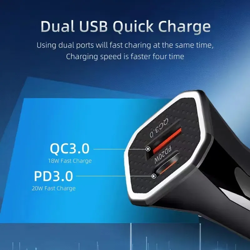 Dual Ports Car Charger Quick Charge USB C 38W Type C PD Fast USB Chargers For iPhone Xiaomi huawei Samsung Cell Phone Chargers with box