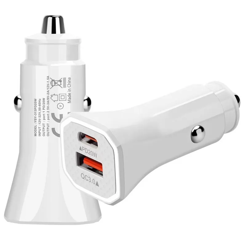 Dual Ports Car Charger Quick Charge USB C 38W Type C PD Fast USB Chargers For iPhone Xiaomi huawei Samsung Cell Phone Chargers with box