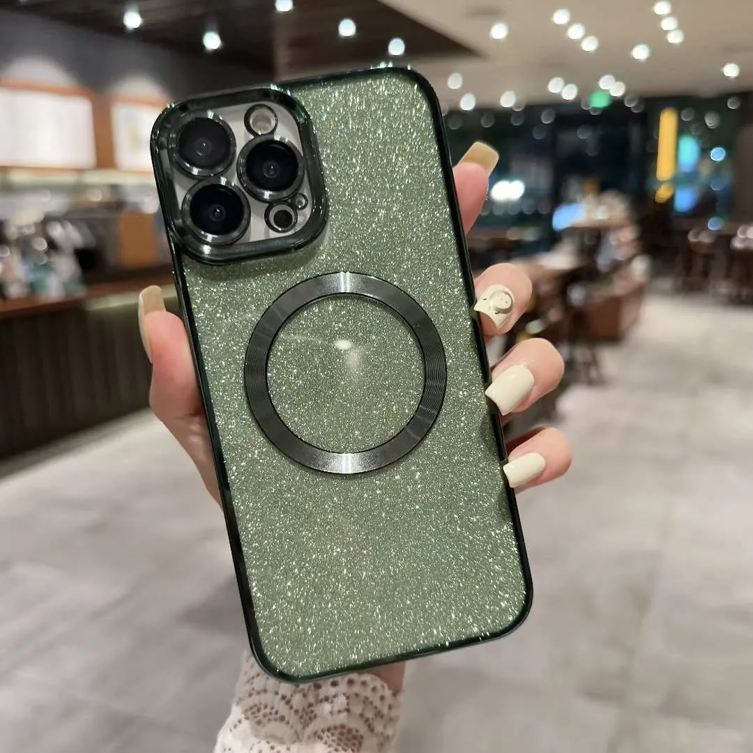 Luxury Magnetic Phone Cases For Iphone 15 14 Pro Max Plus 13 12 11 Paper Bling Glitter Metallic Sparkly Sparkle Plating Soft TPU Fine Hole Camera Lens Protectors Cover