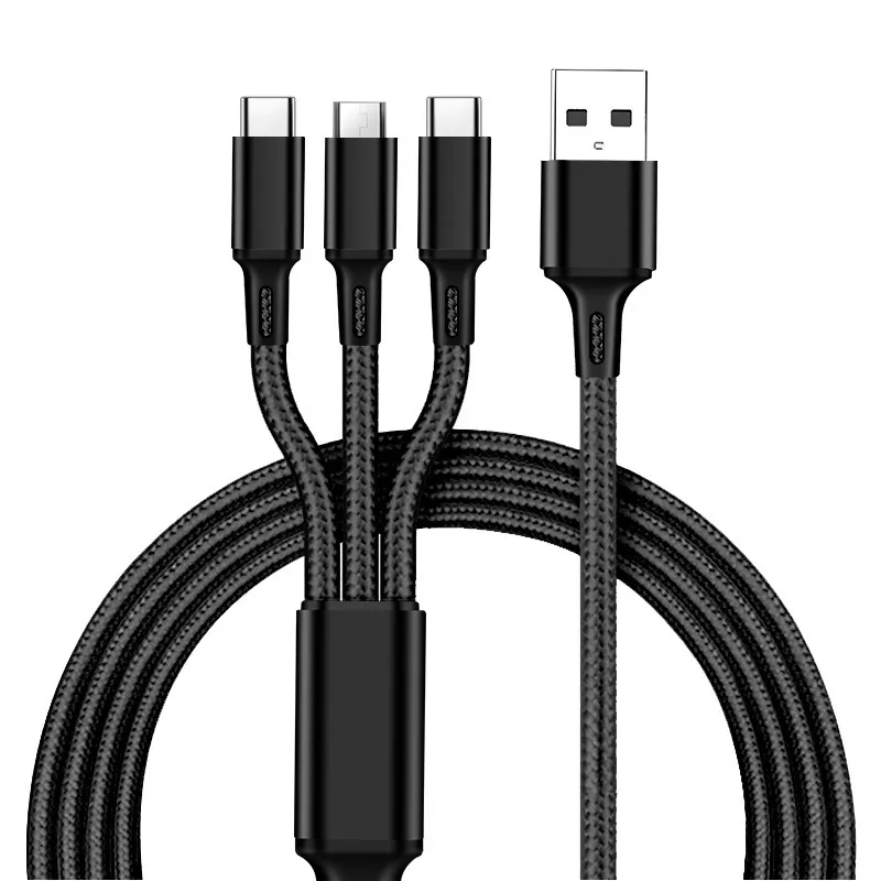 Cell Phone Cables 1.2M 3 in 1 Charging Cables For iPhone HuaWei Samsung Note20 S20 Micro USB Type C With Metal Head Plug 