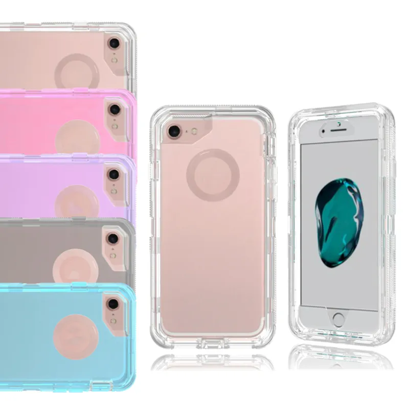 TPU PC Clear Mobile Phone Cases for iphone 6 7 8 Plus Soft TPU Hard PC Back Cover