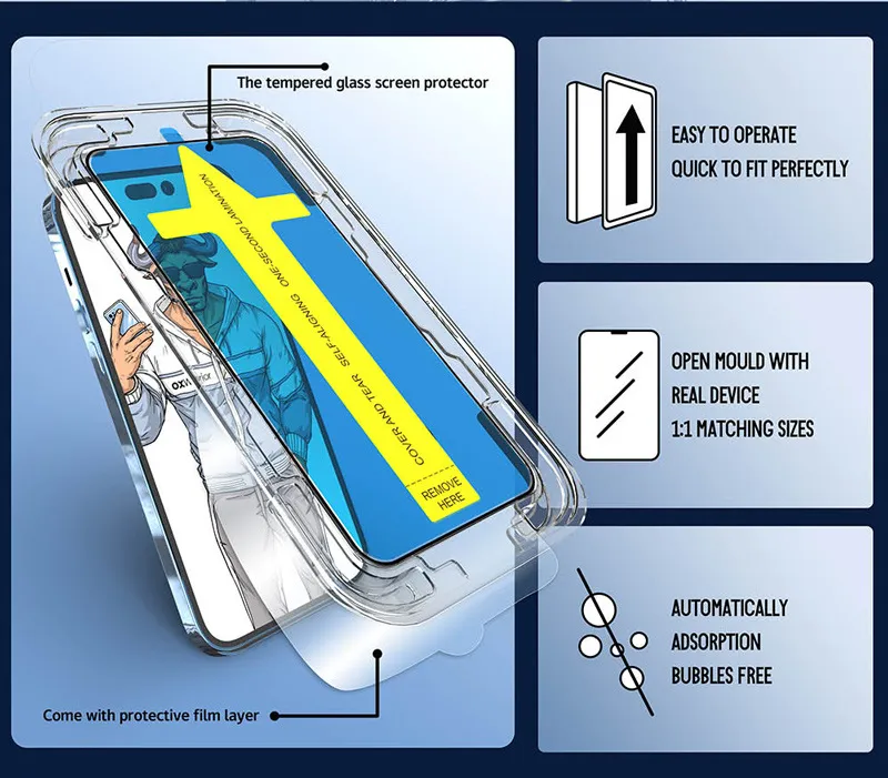 Full Screen Protector with Easy Install Kit Tempered Glass For iPhone 15 14 13 12 11 Pro Max X XS XR Mini Privacy HD Dust Proof Protective Film