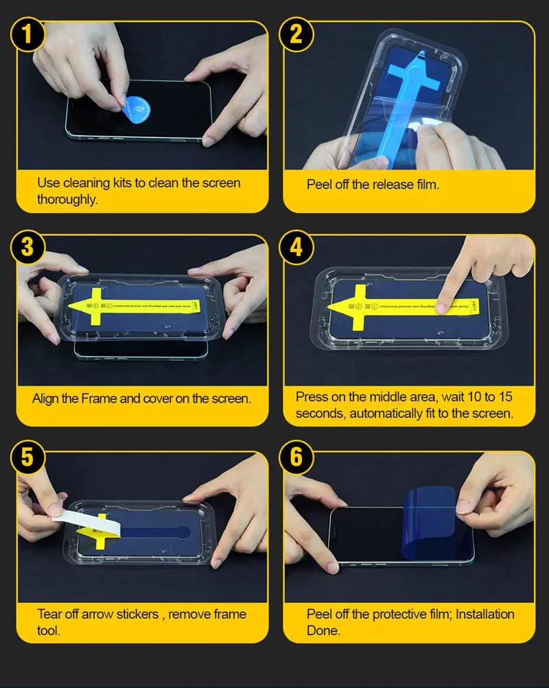 Full Screen Protector with Easy Install Kit Tempered Glass For iPhone 15 14 13 12 11 Pro Max X XS XR Mini Privacy HD Dust Proof Protective Film