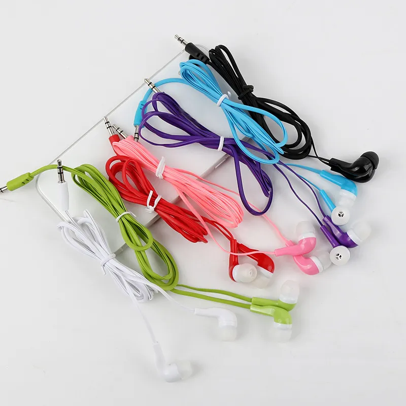 Bulk 3.5mm Cell Phone Earphones Earbuds Headphone Colorful noodle flat wire earphone Headphones for School Classroom, Libraries, Hospitals,Theatre Museum