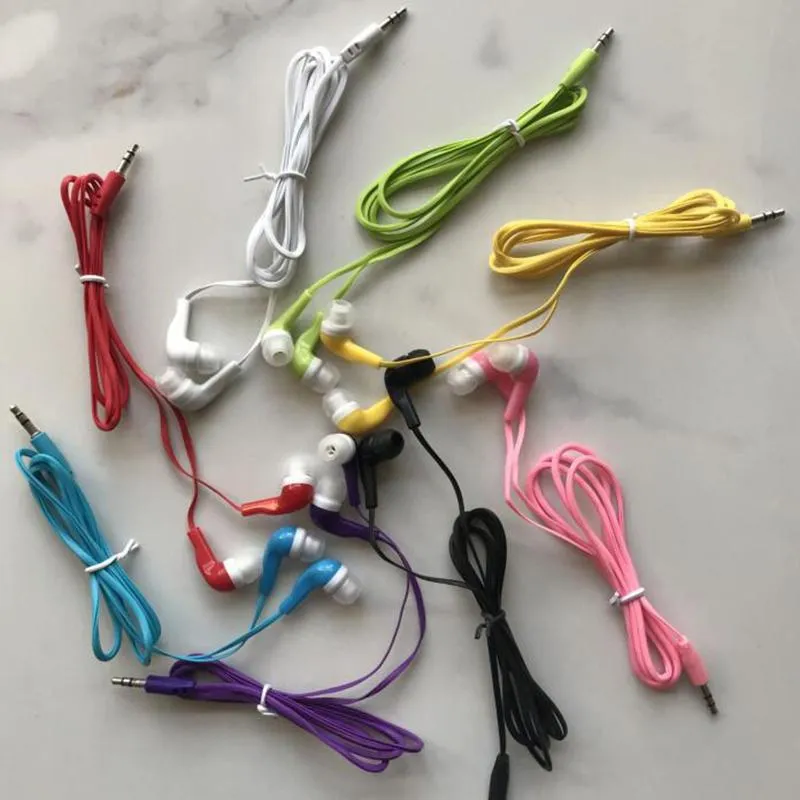 Bulk 3.5mm Cell Phone Earphones Earbuds Headphone Colorful noodle flat wire earphone Headphones for School Classroom, Libraries, Hospitals,Theatre Museum