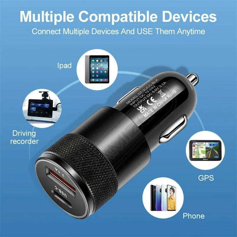 USB Quick Car  15W 3.1A Type C PD Fast Charging Phone Car Adapter For iPhone 13 12 11 Pro Max Xiaomi Samsung Honor