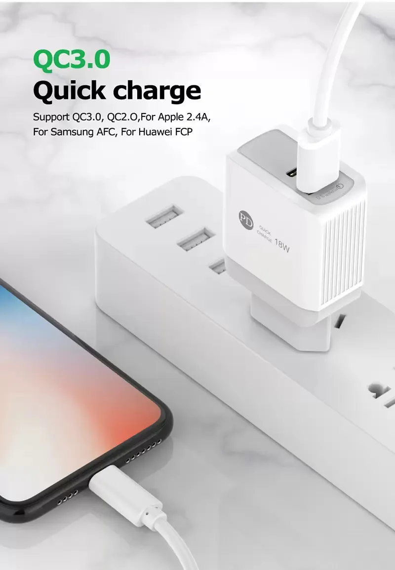 25w AC Quick Charge QC3.0 PD Charger USB Type C Mobile Phone Wall Charger Adapter For iPhone Samsung EU UK US Plug Dual Ports Fast Charger