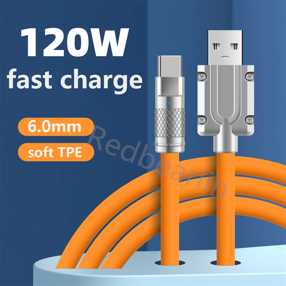 120W 6A TPE Fast Charging Type c Cables 1M 1.5M 5FT 2M 6FT USB-C Micro Alloy Liquid Silicone Cable Wire For Samsung S10 s20 S22 S23 htc lg