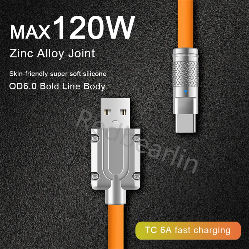 120W 6A TPE Fast Charging Type c Cables 1M 1.5M 5FT 2M 6FT USB-C Micro Alloy Liquid Silicone Cable Wire For Samsung S10 s20 S22 S23 htc lg