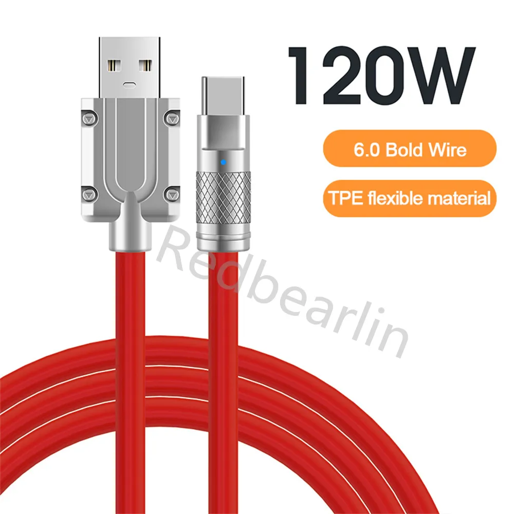 120W 6A TPE Fast Charging Type c Cables 1M 1.5M 5FT 2M 6FT USB-C Micro Alloy Liquid Silicone Cable Wire For Samsung S10 s20 S22 S23 htc lg