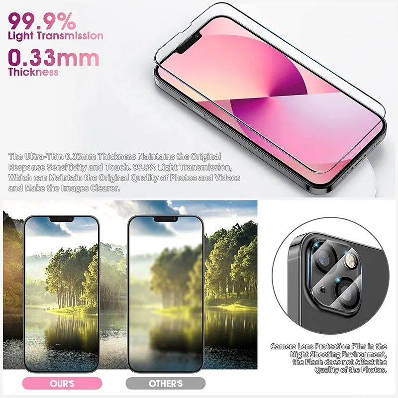 Screen Protector for iPhone 14 13 12 11 Pro Max XS XR 7 8 PLUS Tempered Glass Toughened Film 0.33mm with Paper Box