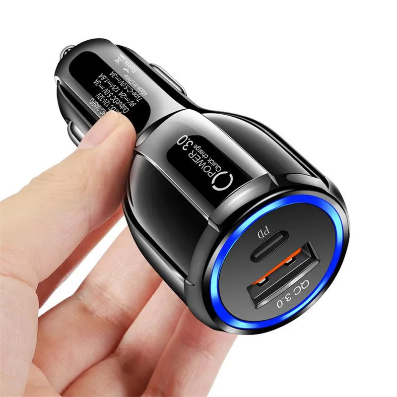 Chargers 18W QC3.0 USB Phone 3A Power Outlet Adapter PD Type-C Fast Car Charger For Xiaomi Samsung iPhone 13 12 11Pro