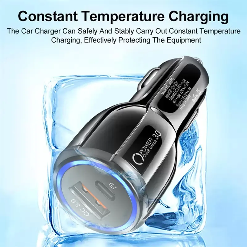 Chargers 18W QC3.0 USB Phone 3A Power Outlet Adapter PD Type-C Fast Car Charger For Xiaomi Samsung iPhone 13 12 11Pro