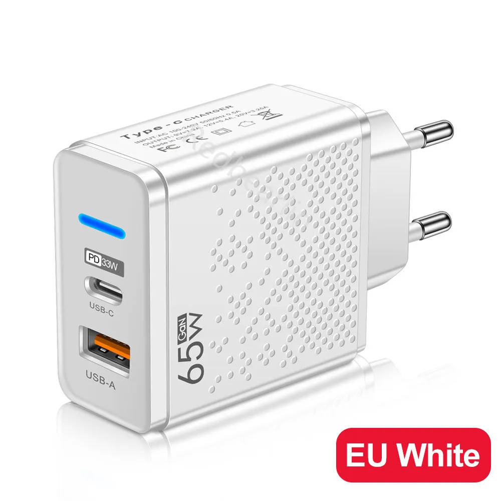 Gan 65W Dual Ports PD USB C Wall Charger QC3.0 48W 33W 12W USB Power Adapters For Iphone 12 13 14 15 Samsung htc lg EU US UK plug