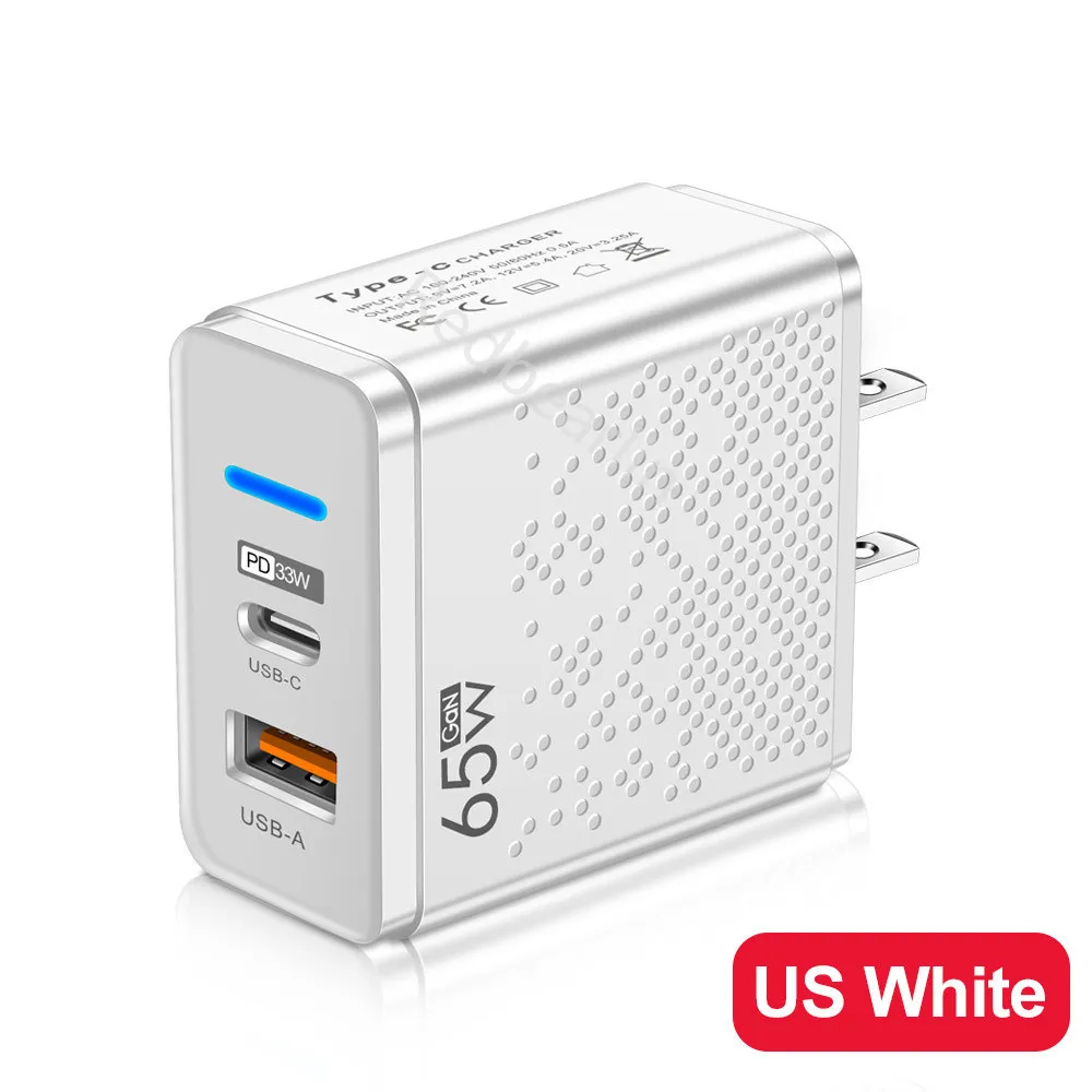 Gan 65W Dual Ports PD USB C Wall Charger QC3.0 48W 33W 12W USB Power Adapters For Iphone 12 13 14 15 Samsung htc lg EU US UK plug