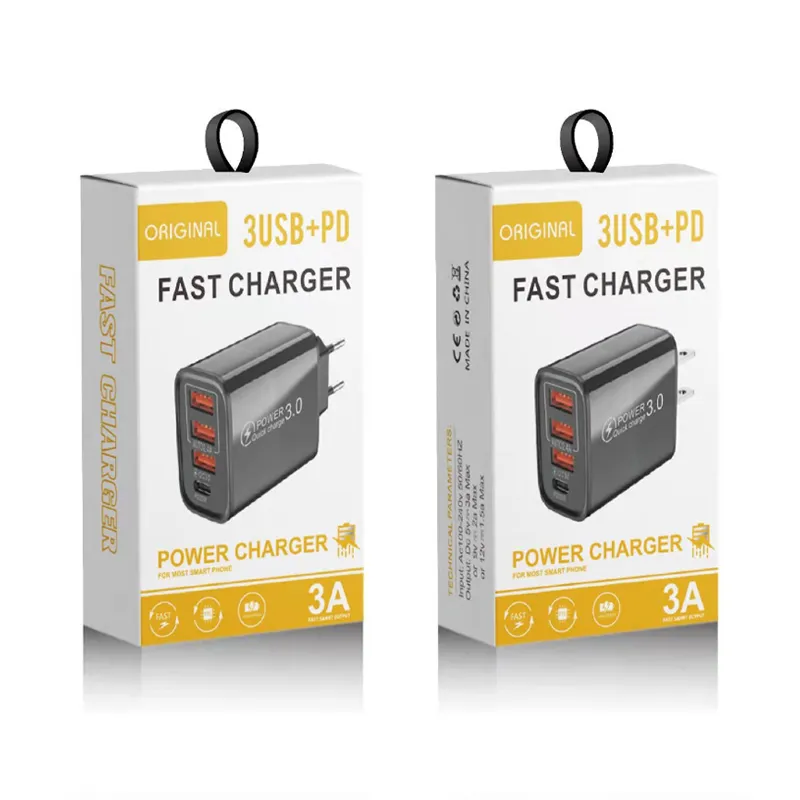 Quick Charge 3.0 USB C Fast Chargers PD 20W Power 3USB PD Home Wall Charging Type C Adapter for IPhone 14 13 12 pro max Samsung