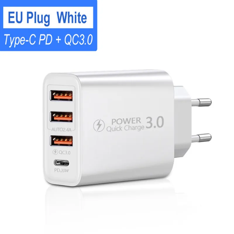 Quick Charge 3.0 USB C Fast Chargers PD 20W Power 3USB PD Home Wall Charging Type C Adapter for IPhone 14 13 12 pro max Samsung