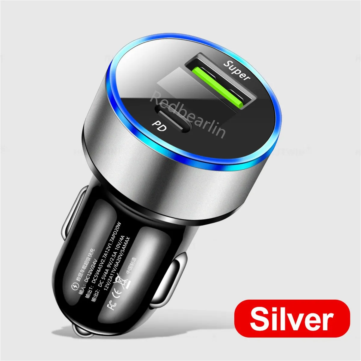 PD Car Charger 20W Fast Charging Car Phone Charger With LED Display For iPhone 12 13 14 Xiaomi Huawei Samsung USB Type C Charger In Car