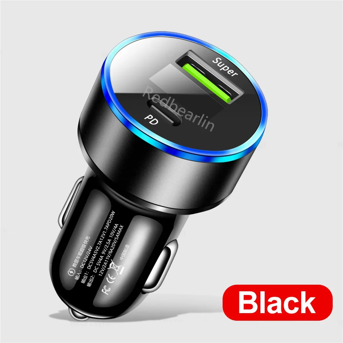 PD Car Charger 20W Fast Charging Car Phone Charger With LED Display For iPhone 12 13 14 Xiaomi Huawei Samsung USB Type C Charger In Car