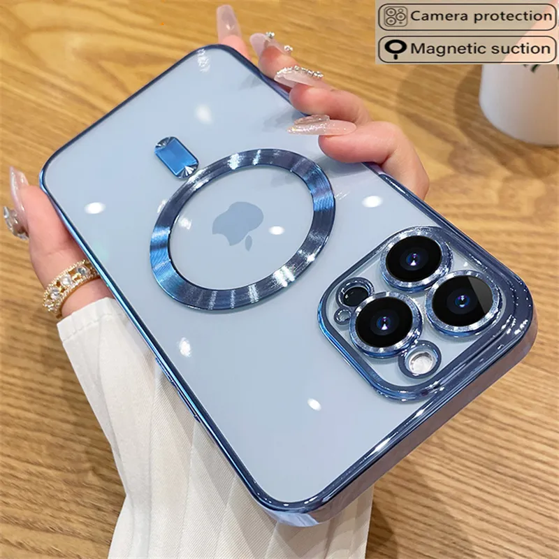 Clear Magsafe Magnetic Cases Soft TPU Silicone Shockproof Cover With Camera Lens Film Protector for iPhone 14 13 12 11 Pro Max Samsung S22 Plus S23 Ultra