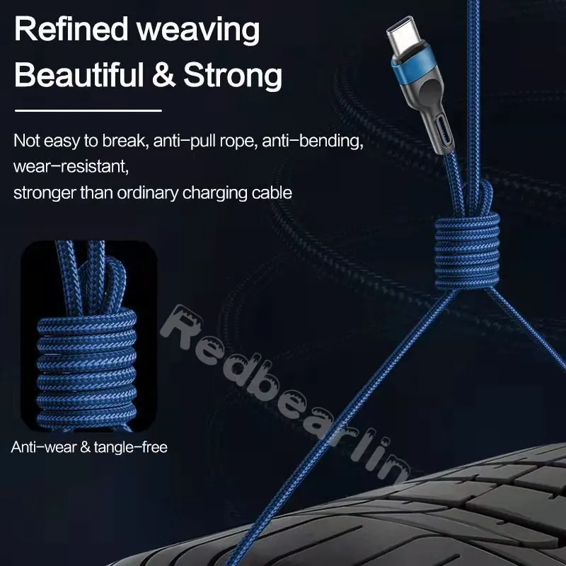 Fast Quick Charging Fabric Alloy 1M 2M 3M C to C USB-C To Type c Cable Cord Line For Samsung S10 S20 S22 S23 Htc lg Android phone C/C