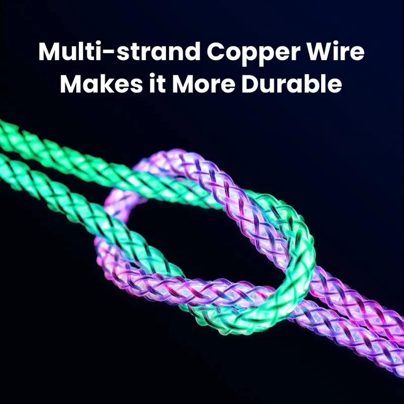 6A Fast Charging RGB Breathing Luminous Gradient Light Data Cable 66W TYPE-C Charger For iPhone Huawei Samsung USB C Data Cable