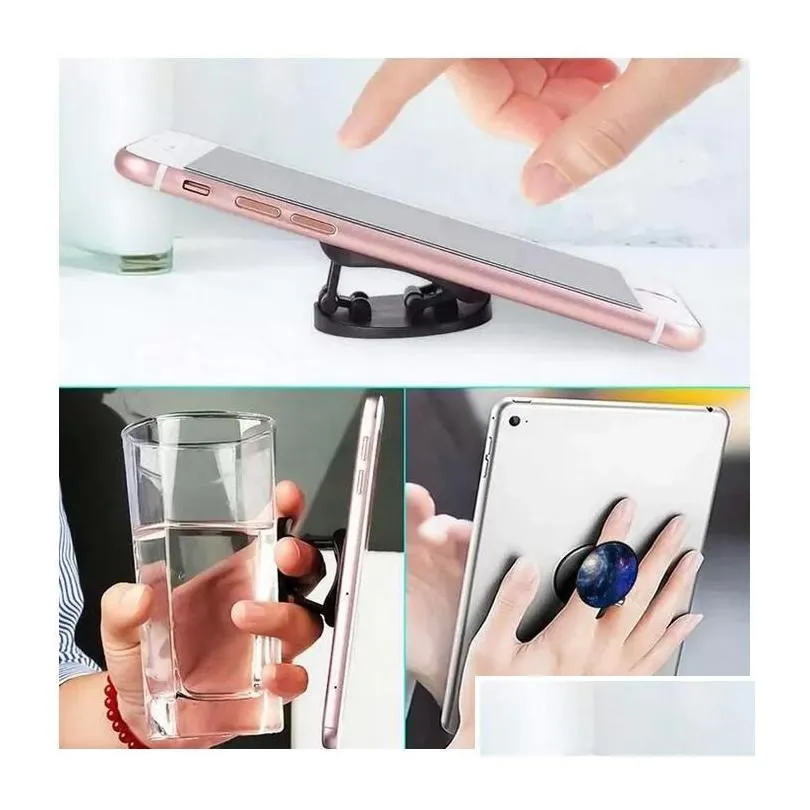 foldable finger holder cellphone holders grip bracket pocket socket phones stand with opp bag car mounts