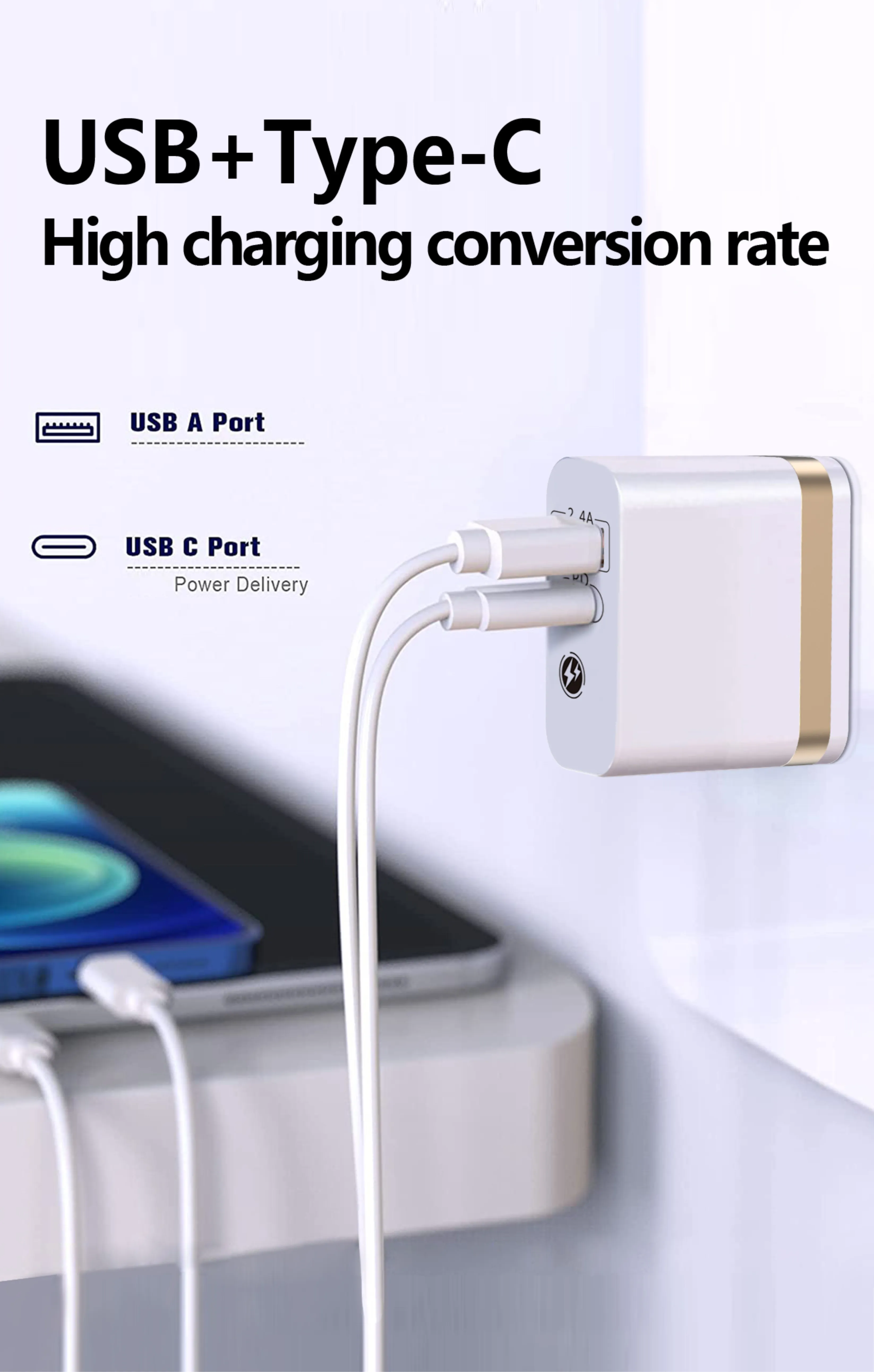 Hot Selling 18W Fast Charging Dual Ports PD Charger USB Wall Charger for Smart Phones