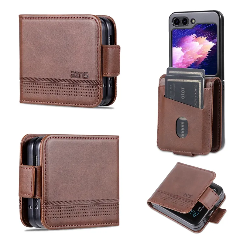 Zflip5 Business PU Leather Wallet Cases For Samsung Galaxy Z Fold 5 4 Flip 3 Fold5 Classic Hard PC Plastic Shockproof Folding Card Holder Magnetic Luxury Flip Cover