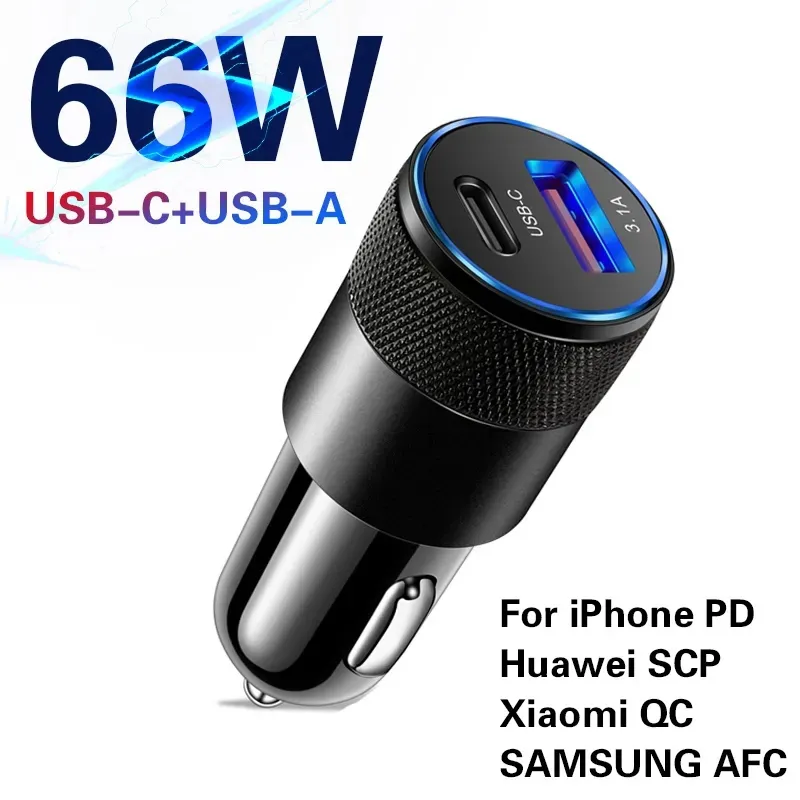 66W USB Car Charger Quick Charge 3.0 Type C Fast Charging Phone Adapter for iPhone 13 12 11 Pro for Redmi for Huawei for Samsung