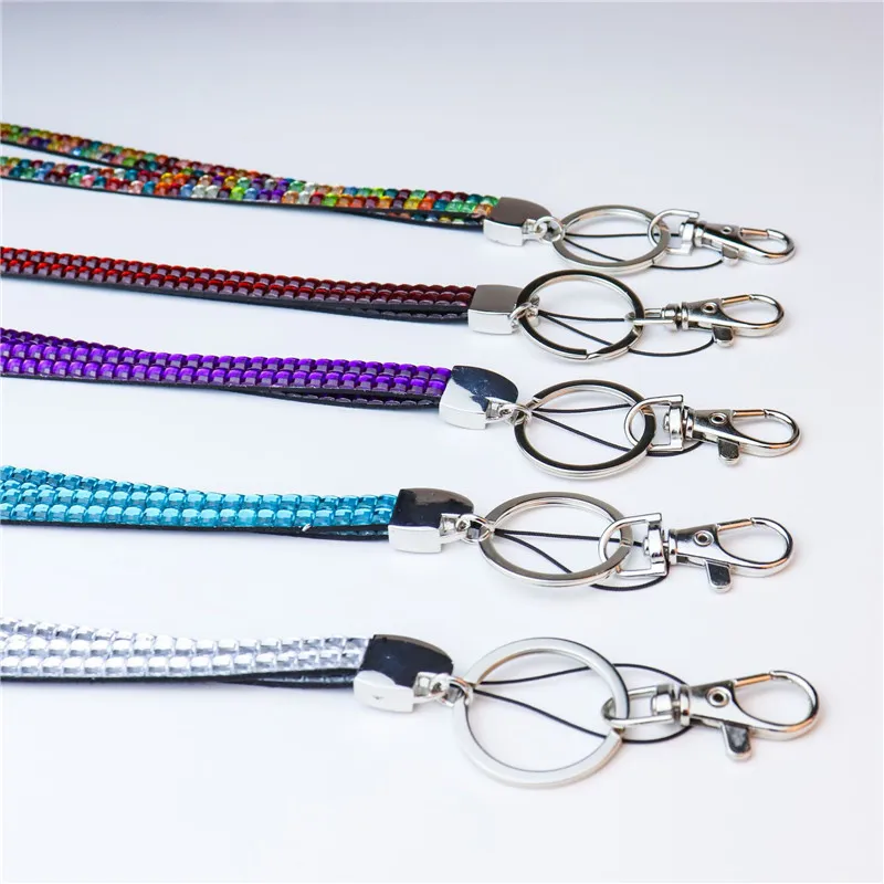 Universal Neck Strap Crystal cell phone Lanyard Diamond Lanyards Candy Colors Rhinestone With Metal Clip Multi Color Cell Phone Id Card