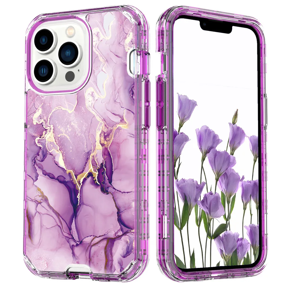 3 in 1 shockproof protective phone case for iPhone 15 Pro Max 14 13Pro 12 11 Pro XS XR Plated marble armor cover