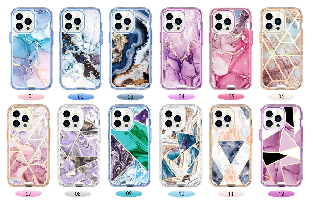 3 in 1 shockproof protective phone case for iPhone 15 Pro Max 14 13Pro 12 11 Pro XS XR Plated marble armor cover