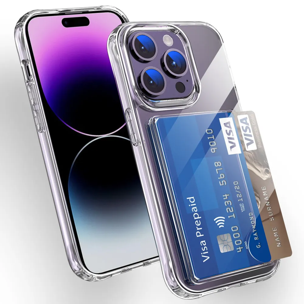 Clear Card Holder 2 in 1 TPU Acrylic Hybrid Slim Fit Wallet Case With Card Slot For iPhone 15 Pro Max 6P 7P 8P X/S XR XS 11 12 114 S10 Note20 S20 S23 Ultra S24