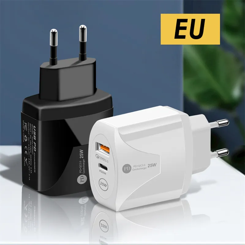 Smart Dual Ports 25W 12W Fast Quick Charge Eu US UK Power adapter Wall Charger Plugs For IPhone 12 13 Mini Pro Max Huawei