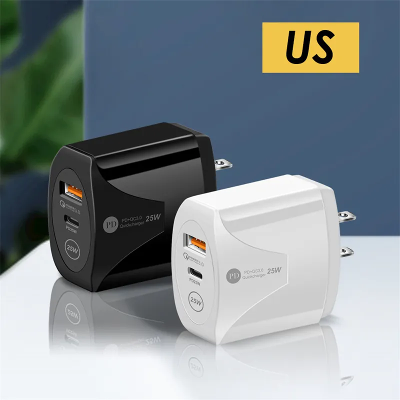 Smart Dual Ports 25W 12W Fast Quick Charge Eu US UK Power adapter Wall Charger Plugs For IPhone 12 13 Mini Pro Max Huawei