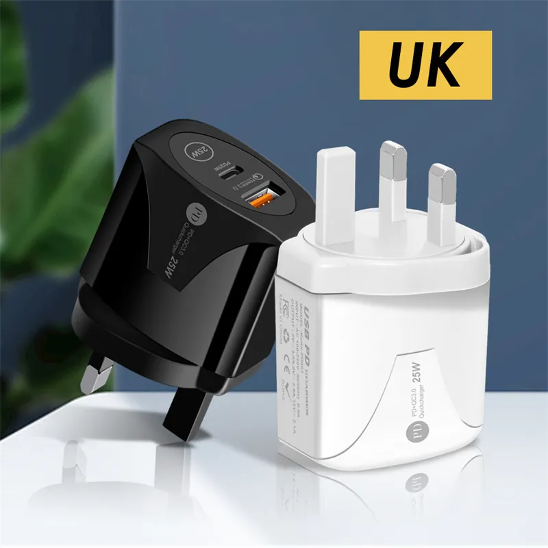 Smart Dual Ports 25W 12W Fast Quick Charge Eu US UK Power adapter Wall Charger Plugs For IPhone 12 13 Mini Pro Max Huawei