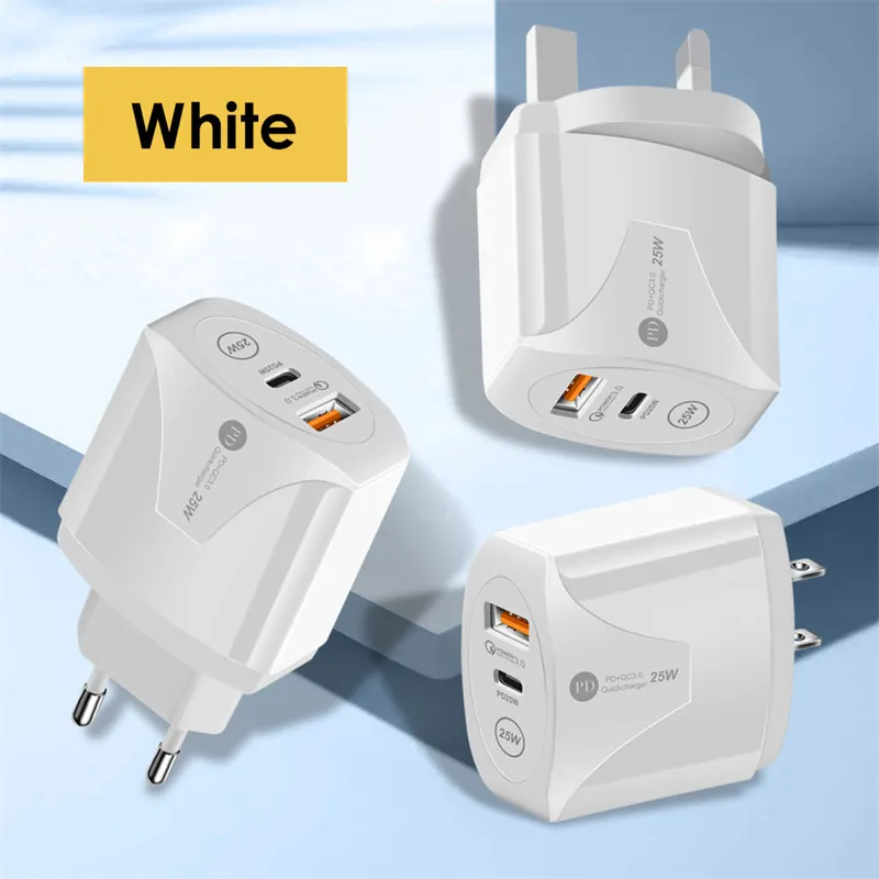 Smart Dual Ports 25W 12W Fast Quick Charge Eu US UK Power adapter Wall Charger Plugs For IPhone 12 13 Mini Pro Max Huawei