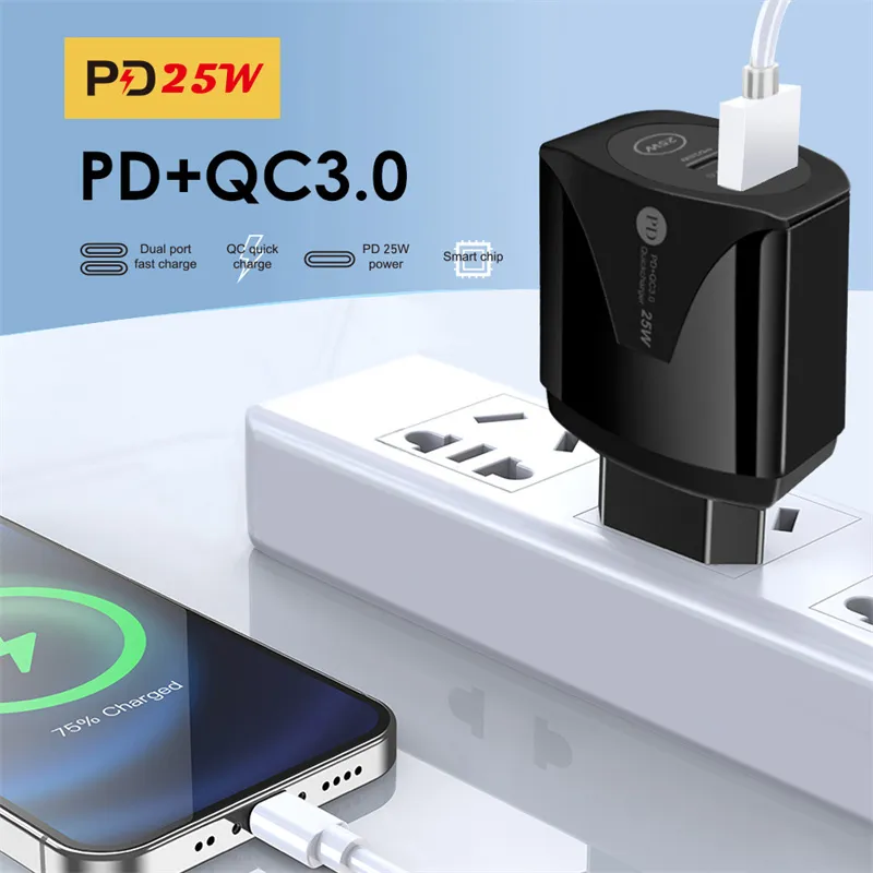 Smart Dual Ports 25W 12W Fast Quick Charge Eu US UK Power adapter Wall Charger Plugs For IPhone 12 13 Mini Pro Max Huawei