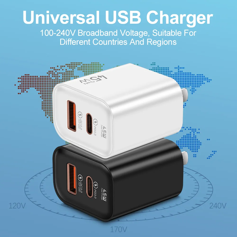 45W Fast Chargers USB A Type C Charger Adapters For Chargeur iPhone Samsung Cargadores Para Celular Smart Phone Wall Charger