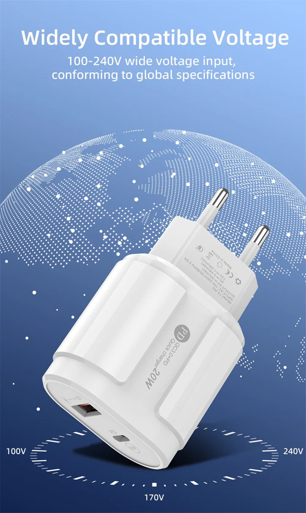 PD 20W Quick Charger QC3.0 5V 2.4A Type-C Universal Phone Charger Wall fast Chargers USB Power Adapter Charging