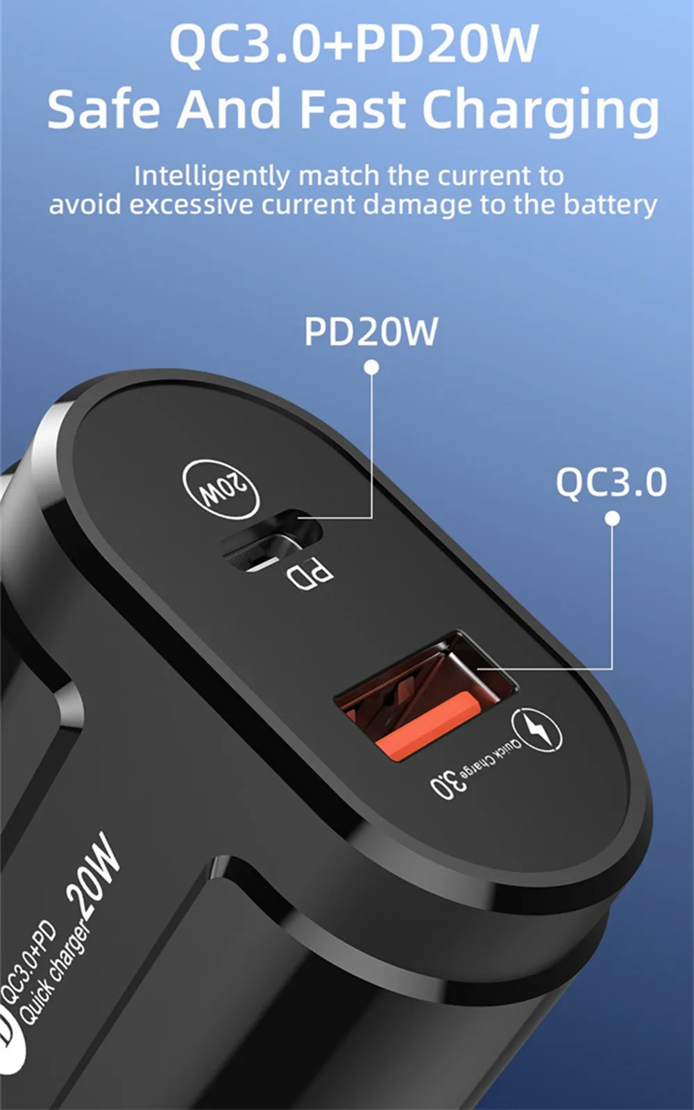 PD 20W Quick Charger QC3.0 5V 2.4A Type-C Universal Phone Charger Wall fast Chargers USB Power Adapter Charging