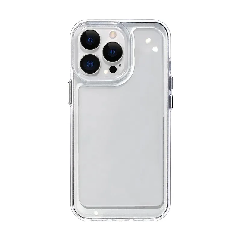 Transparent Shockproof Acrylic Hybrid Armor Hard Phone Cases for iPhone 15 14 13 12 11 Pro XS Max XR 8 7 6 Plus 1.5mm Plating Silver Button PC Case Cover