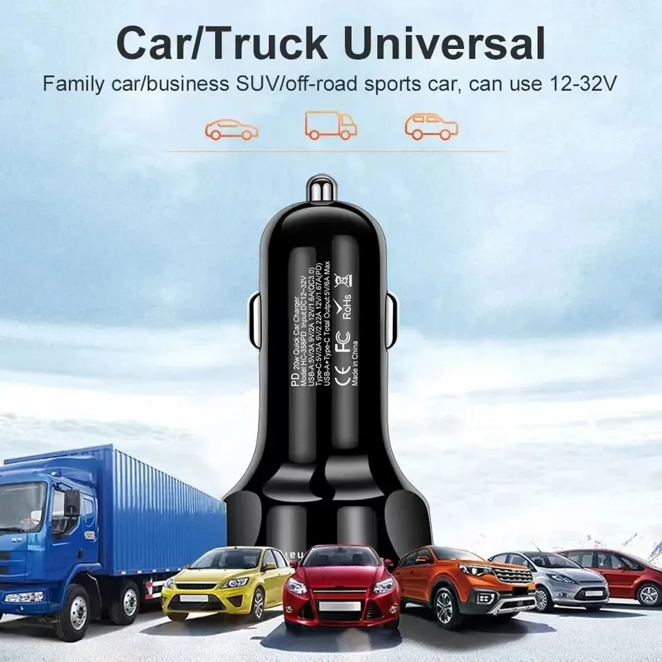 Dual PD USB C Car Charger Fast Charging PD20W 4 Port QC3.0 Type C Fast Charger For iPhone 15 Samsung Xiaomi Moto Car Phone Charger